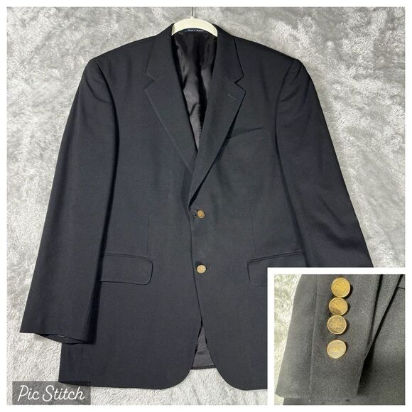 VtgLands End Blazer Mens 42 R Black 10 Georgius Equitum Patronus Shank Buttons